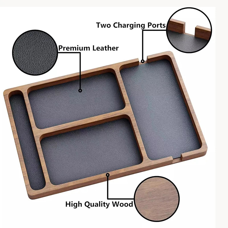 Wooden Desktop Storage Box Solid Wood Organizer Phone Headphone Tray Divider