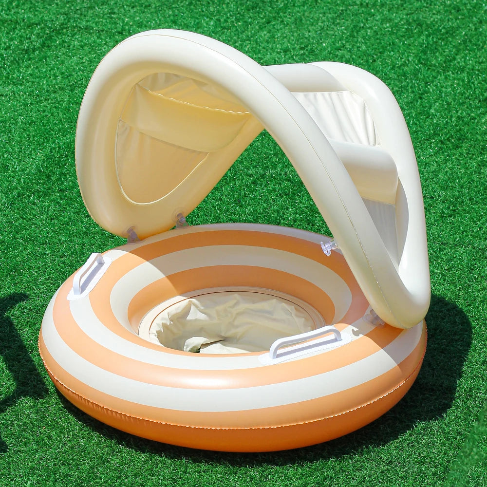 Retro Striped Inflatable Swim Ring with Handles