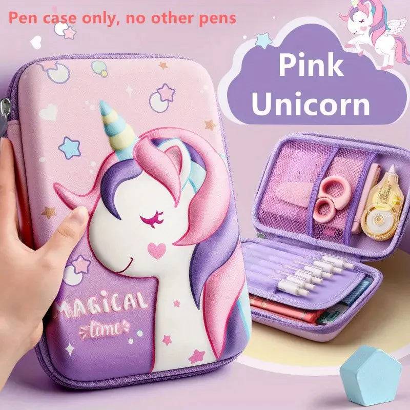 3D Unicorn Pencil Case EVA Hard Shell Large Capacity Cute Cartoon Pencil Box Organizer for Girls School Supplies