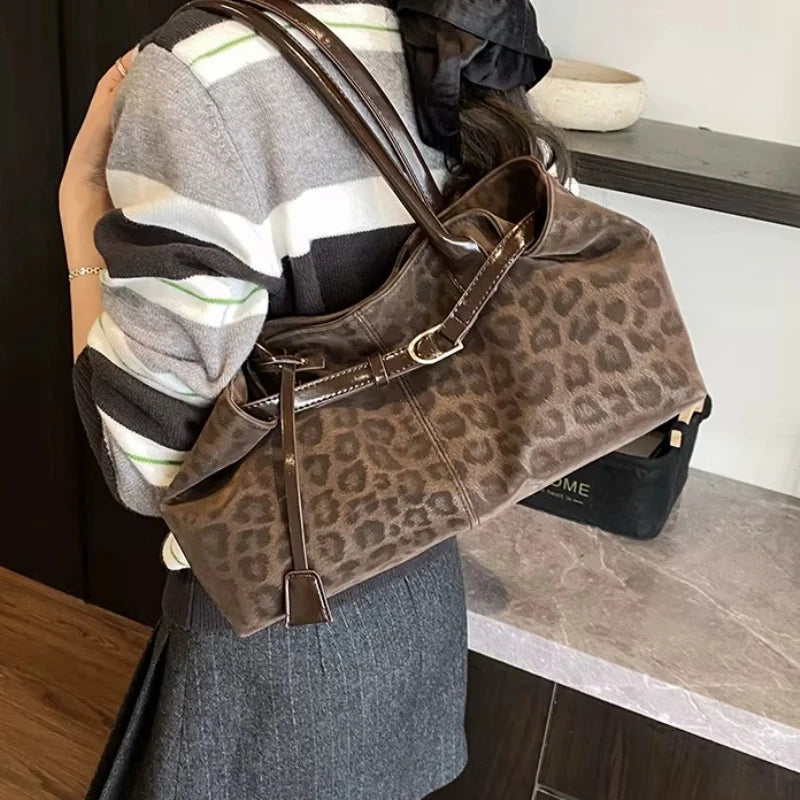 Leopard PU Leather Shoulder Bag Women Tote Handbag