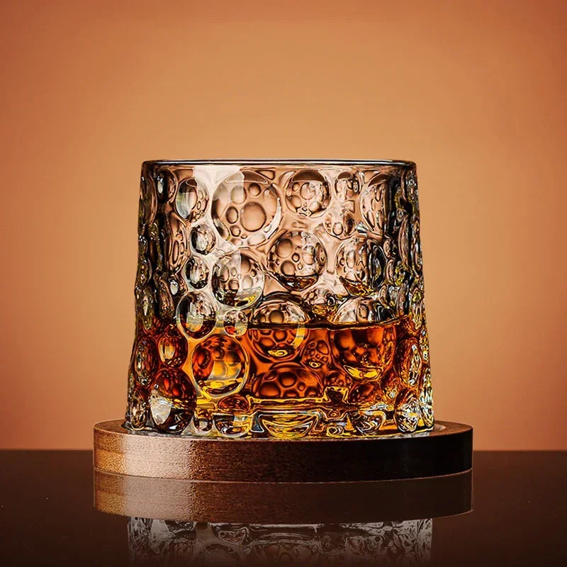 Crystal Whiskey Tumbler Rotating Spinning Glass with Base for Bar Home