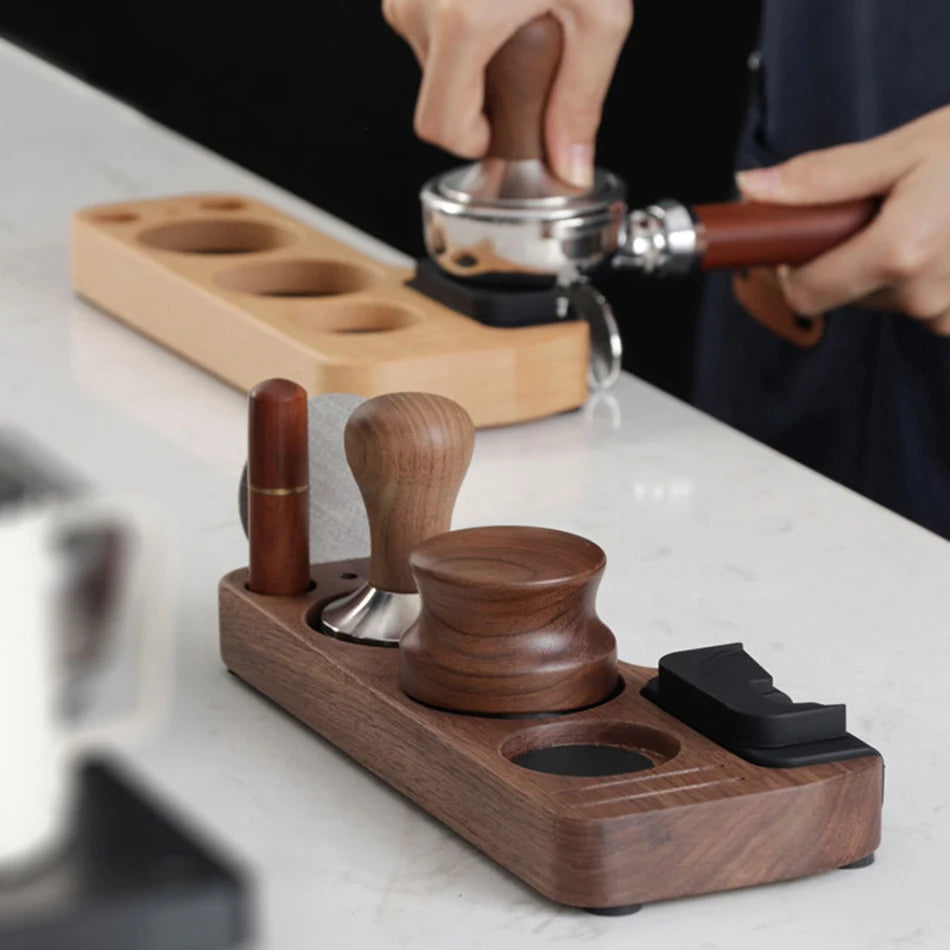 Espresso Tamper Mat Station Walnut Wood Portafilter Holder 51 54 58mm