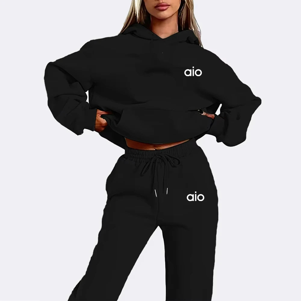 Women Print Hoodie Set Two Piece Casual Hooded Sweatshirt Tracksuit