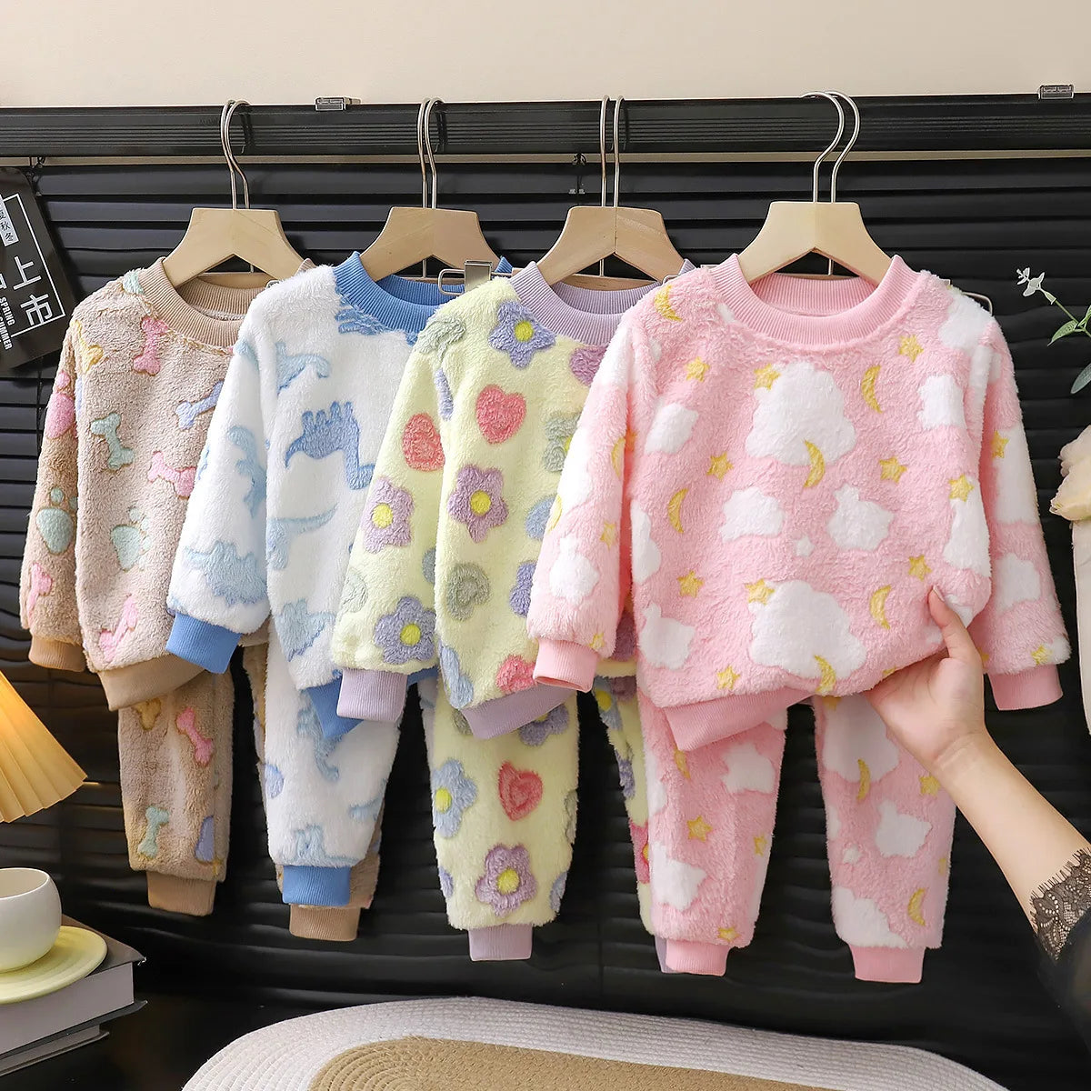 Kids Flannel Pajama Set Long Sleeve Winter Sleepwear for Boys Girls