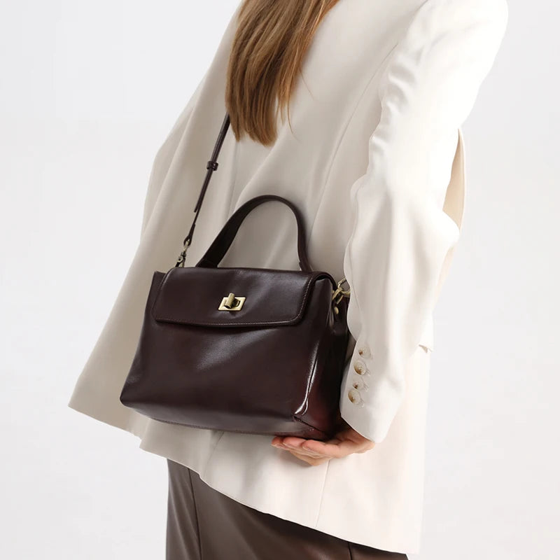 Vintage Genuine Leather Crossbody Bag for Women Top Handle Satchel