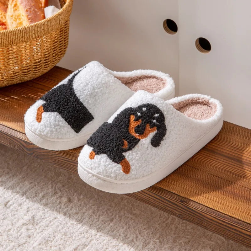 Dachshund Embroidered Slippers Warm Non Slip Indoor House Shoes