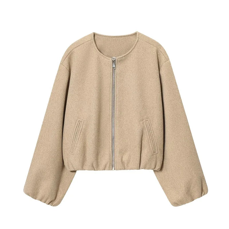 Women Red Cropped Bomber Jacket Zip Up Long Sleeve Sports Outerwear