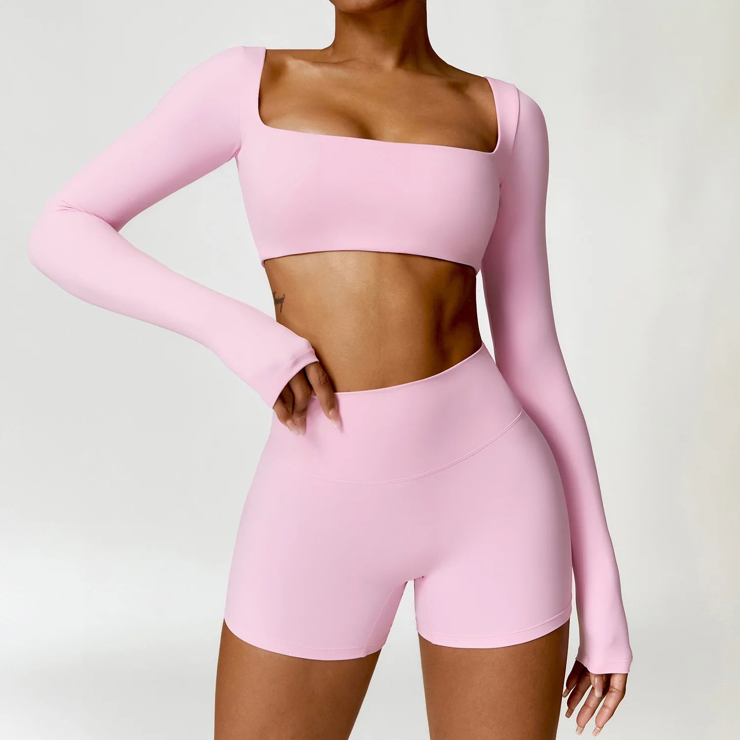 2PCS Seamless Yoga Set Women Long Sleeve Crop Top High Waist Leggings Workout Outfit