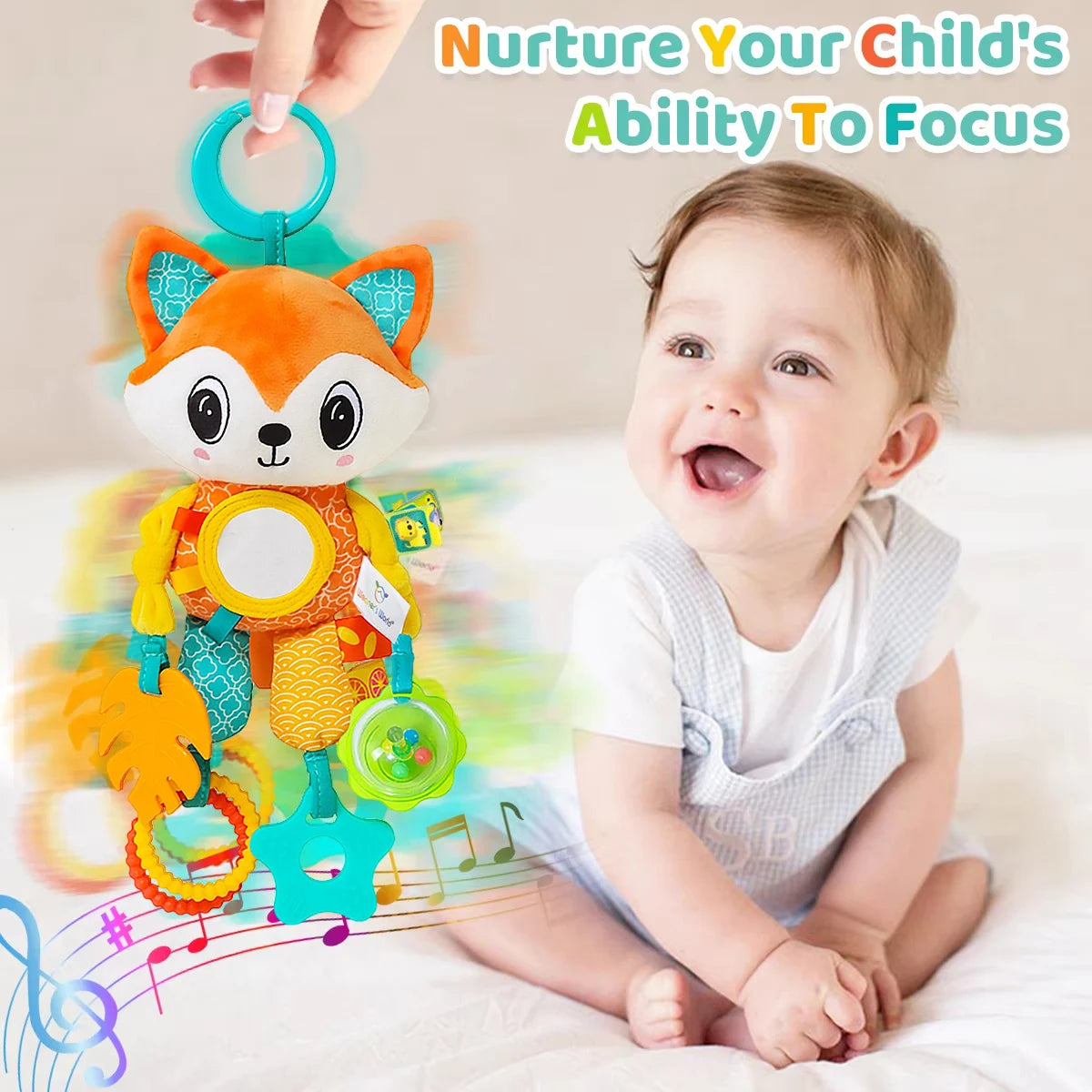 Hanging Plush Baby Sensory Toy with Teether