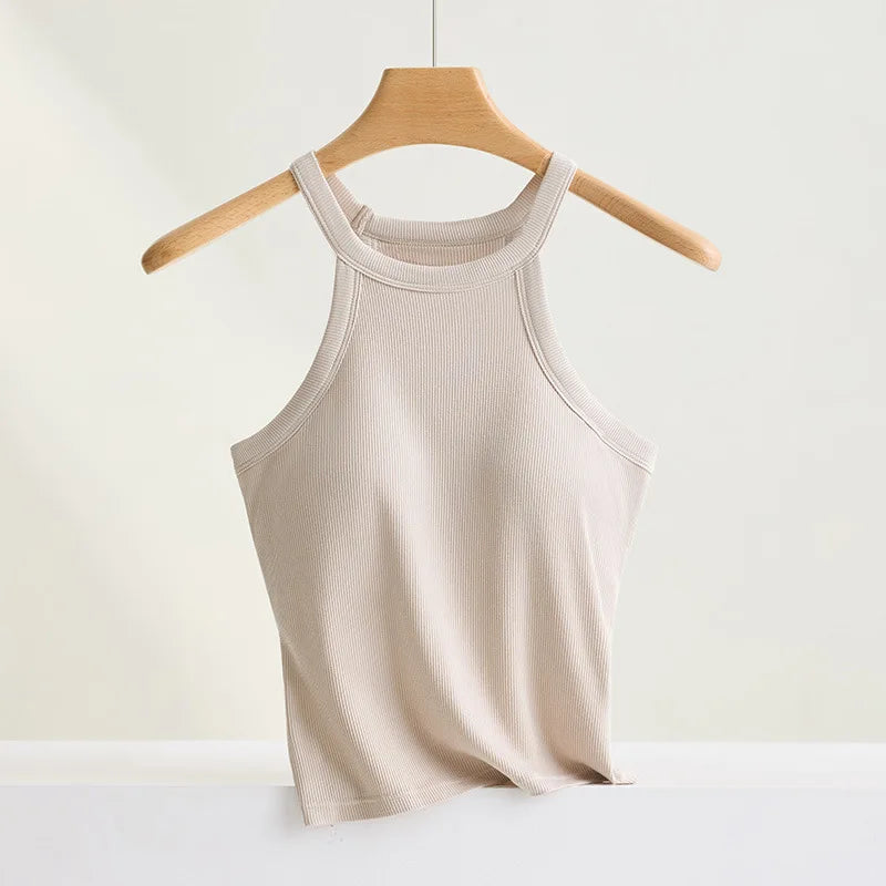 Women’s Halter Camisole Top with Built In Bra Slim Fit Breathable Tank