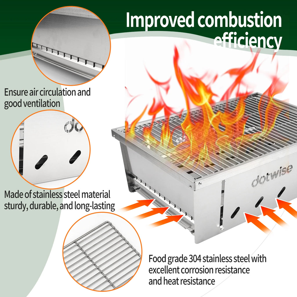 304 Stainless Steel Folding BBQ Grill Portable Outdoor Camping Firewood Stove with Carry Bag