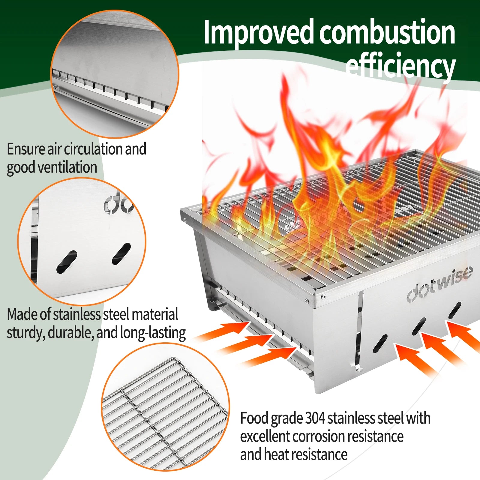 304 Stainless Steel Folding BBQ Grill Portable Outdoor Camping Firewood Stove with Carry Bag