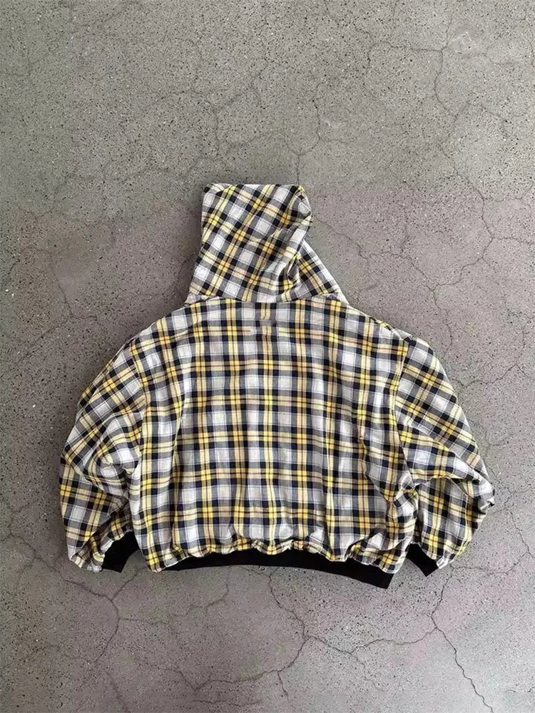Women Plaid Zip Up Hoodie Double Sided Warm Hooded Sweatshirt