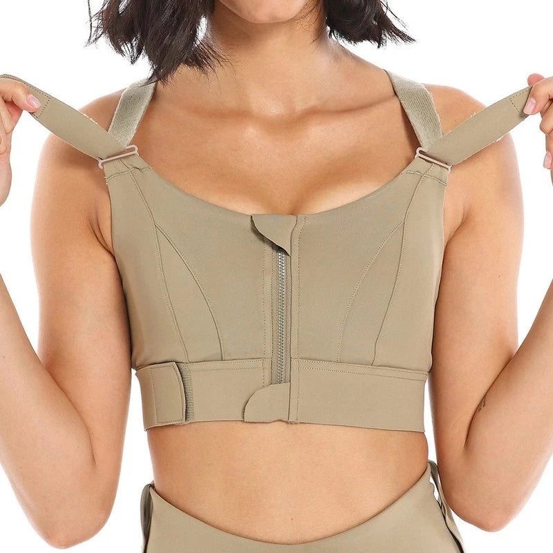 Women’s Front Zip Plus Size Sports Bra Adjustable Shockproof Yoga Crop Top