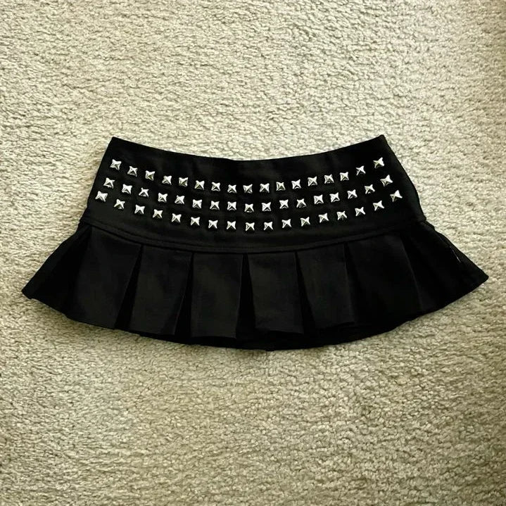 Women Y2K Low Waist Denim Mini Skirt Adjustable Waist Gothic Slim Fit Short Skirt
