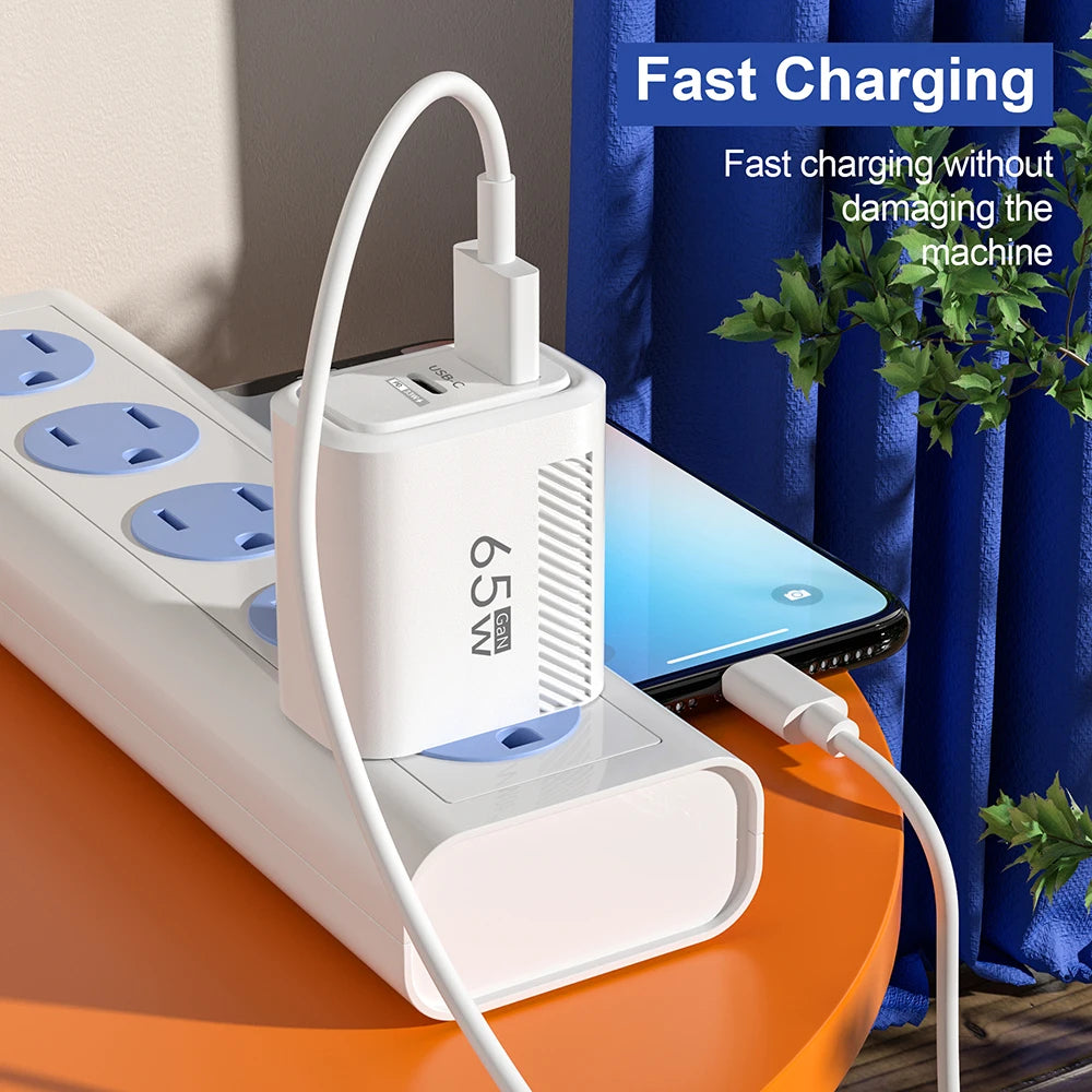 65W USB GaN Fast Charging Adapter QC3.0 USB Type C Wall Charger