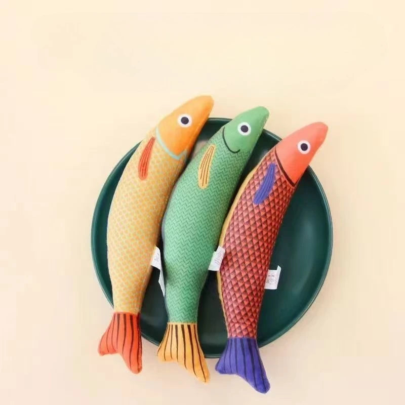 Catnip Fish Plush Cat Chew Toy Squeaky Bite Resistant