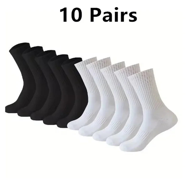 Men Cotton White Sports Socks Breathable Long Tube Socks Multi Pairs Big Size