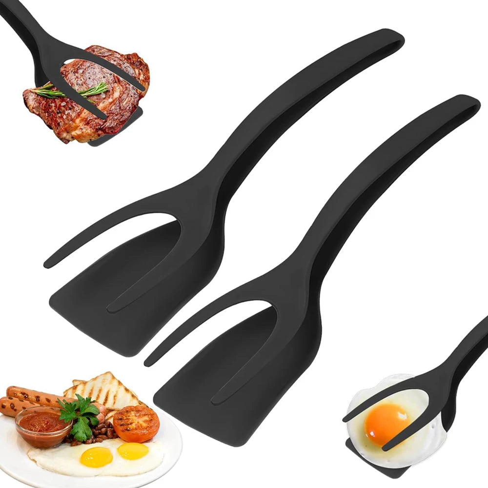 New 2 in 1 Grip Flip Spatula Tongs Egg