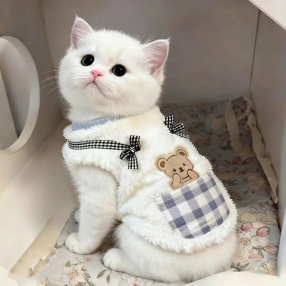 Cozy Plush Pet Vest Warm Fleece Dog Cat Sleeveless Coat Indoor Outdoor Wear