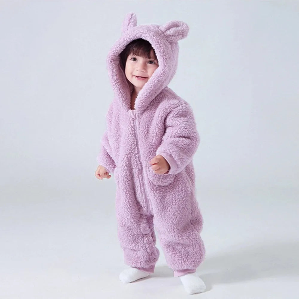 Baby Fleece Hooded Romper Warm Infant Jumpsuit