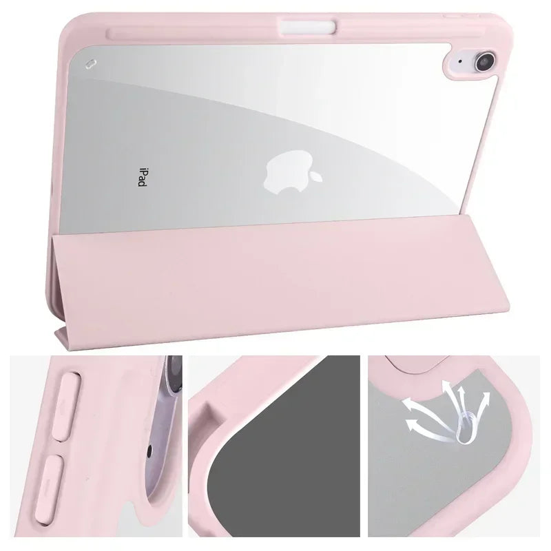 iPad Trifold Clear Back Case with Pen Holder Acrylic Hard Cover