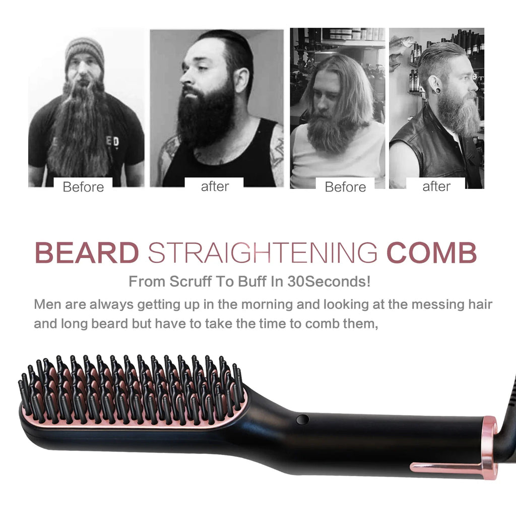 Men Electric Beard Straightener Negative Ion Hair Straightening Brush Wet Dry Quick Styler
