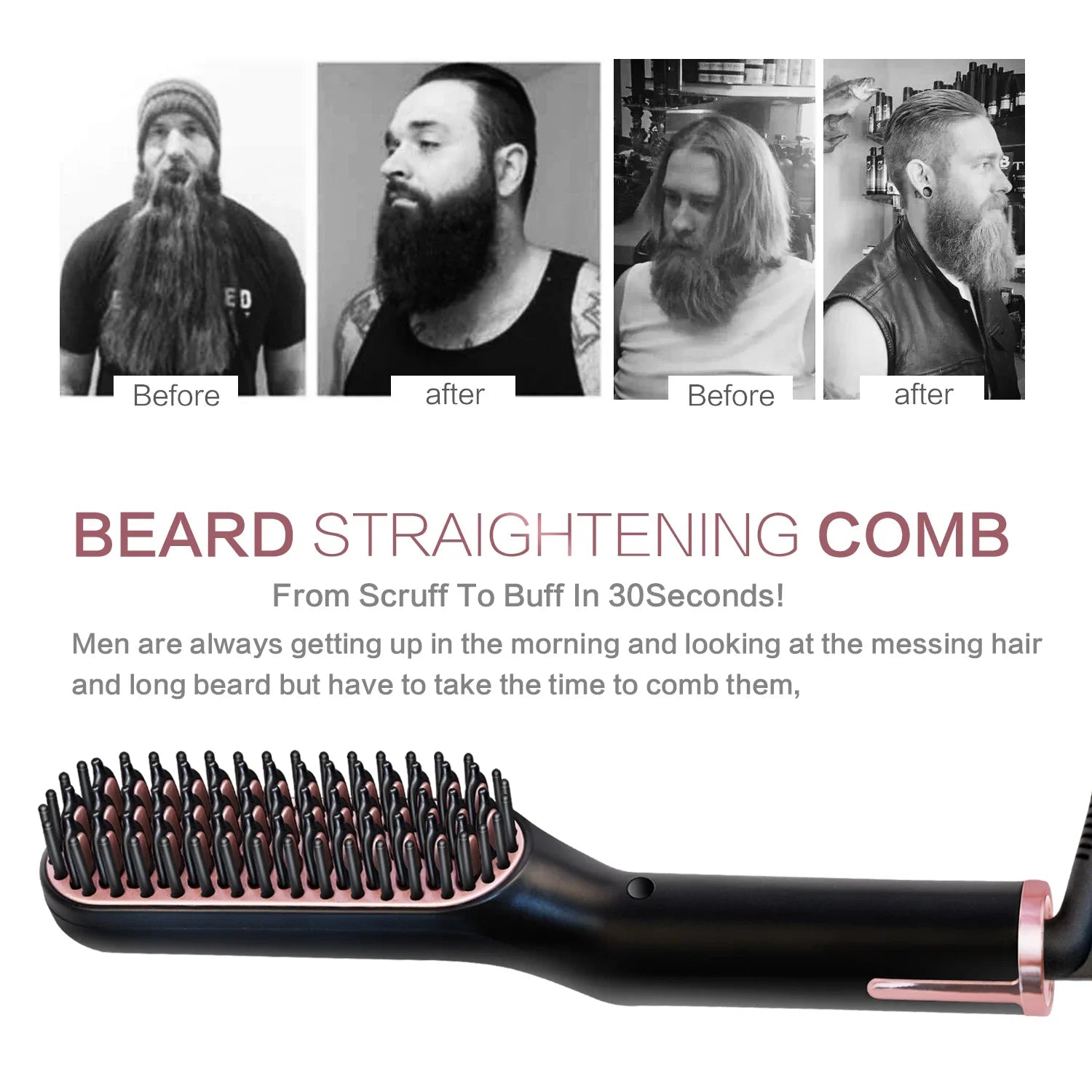 Men Electric Beard Straightener Negative Ion Hair Straightening Brush Wet Dry Quick Styler