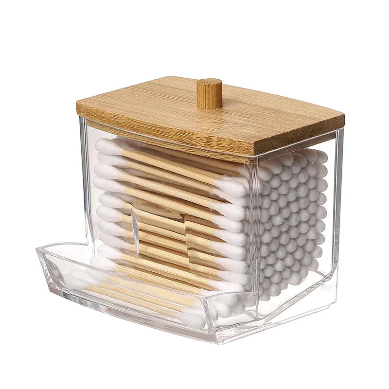 Cotton Swab Storage Box with Bamboo Lid
