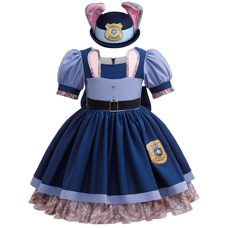Girls Judy Bunny Police Officer Zootopia Cosplay Costume Dress with Accessories