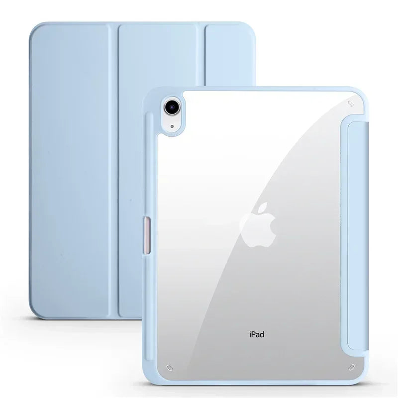 iPad Trifold Clear Back Case with Pen Holder Acrylic Hard Cover