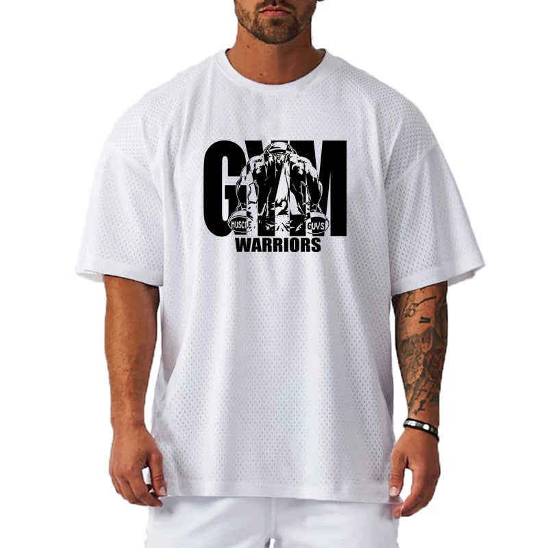 Men Oversized Mesh T Shirt Quick Dry Breathable Gym Fitness Casual Sports Tee