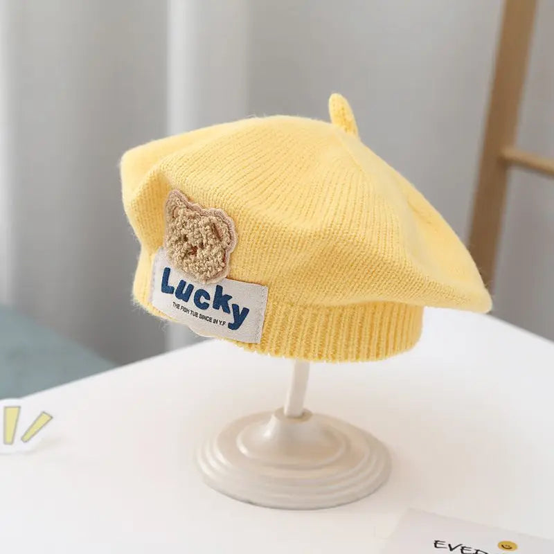 Baby Girl Flower Beret Warm Knit Beanie Hat