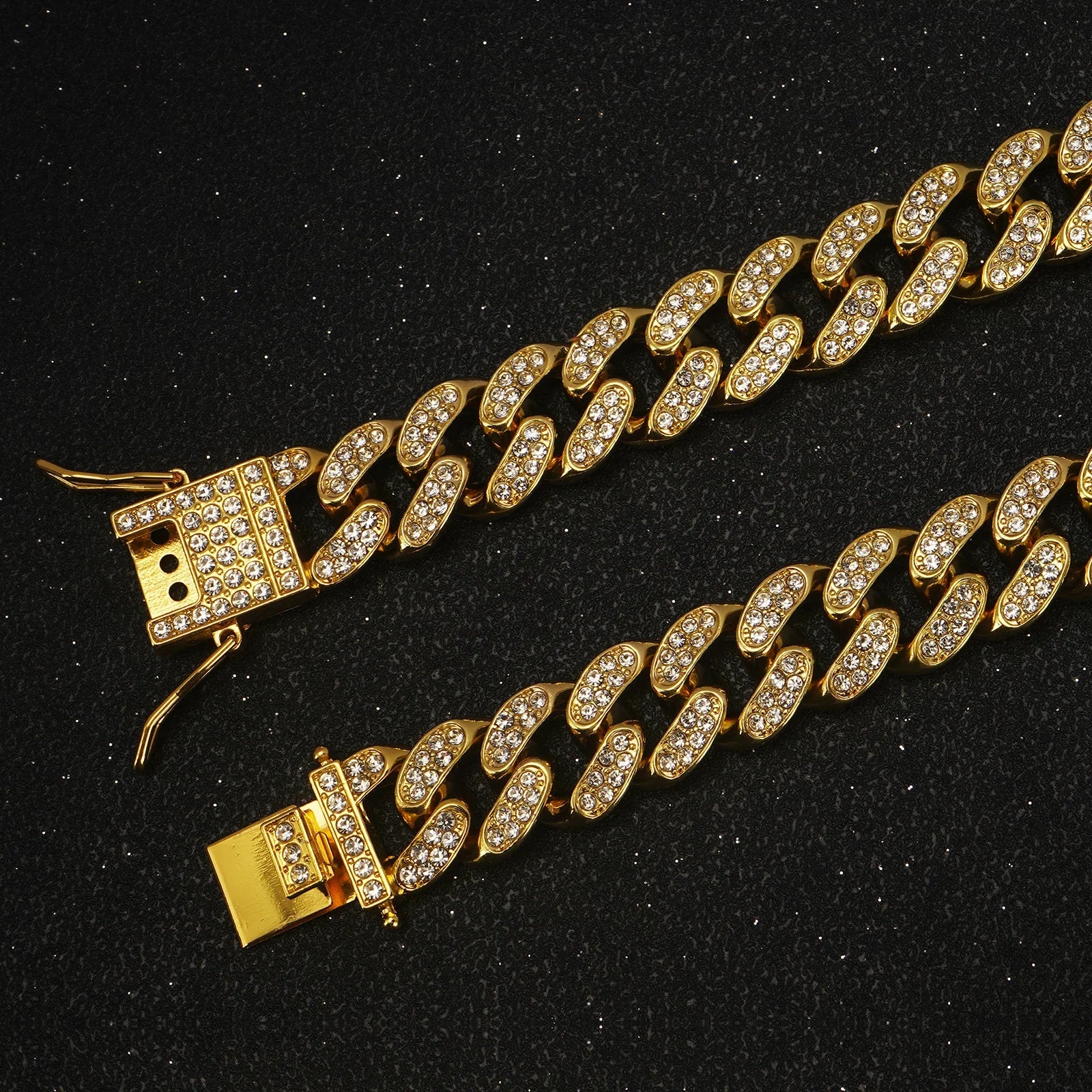 Diamond Cuban Chain Dog Collar Metal Walking Pet Jewelry Secure Buckle Accessories