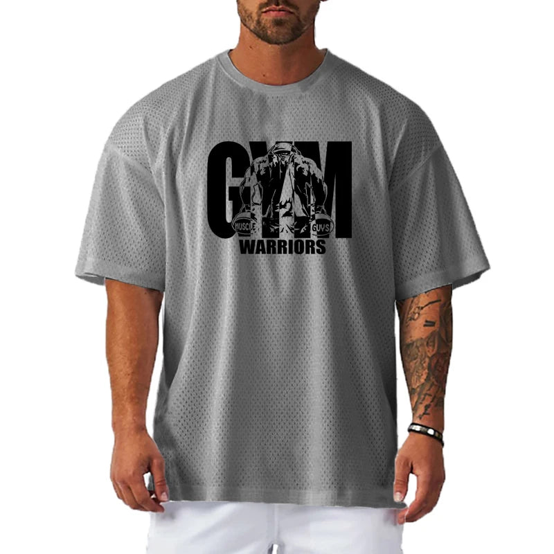 Men Oversized Mesh T Shirt Quick Dry Breathable Gym Fitness Casual Sports Tee