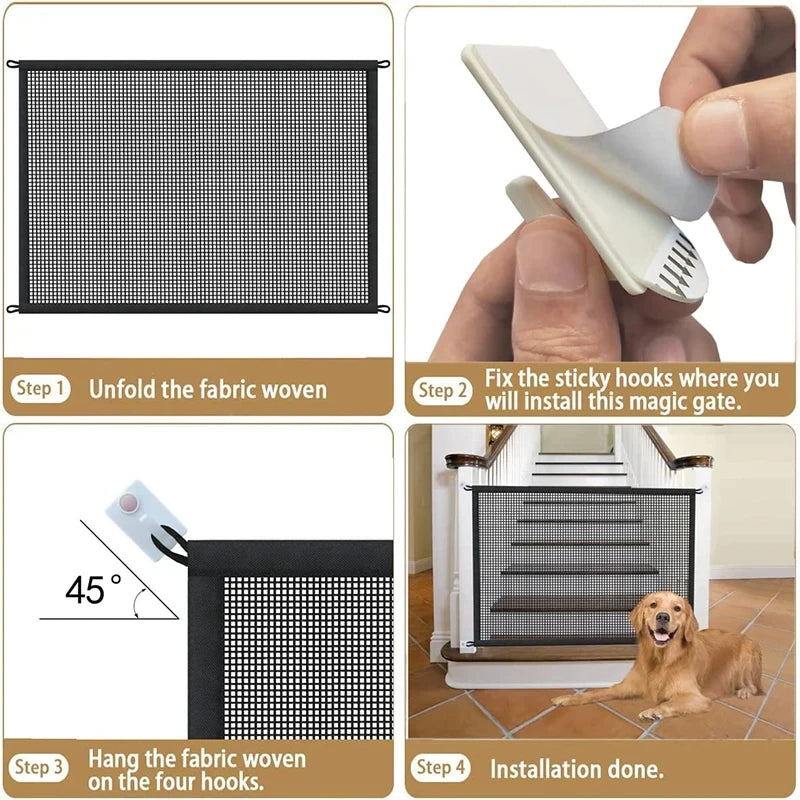 Portable Pet Safety Gate – Mesh Dog Barrier for Stairs and Doorways