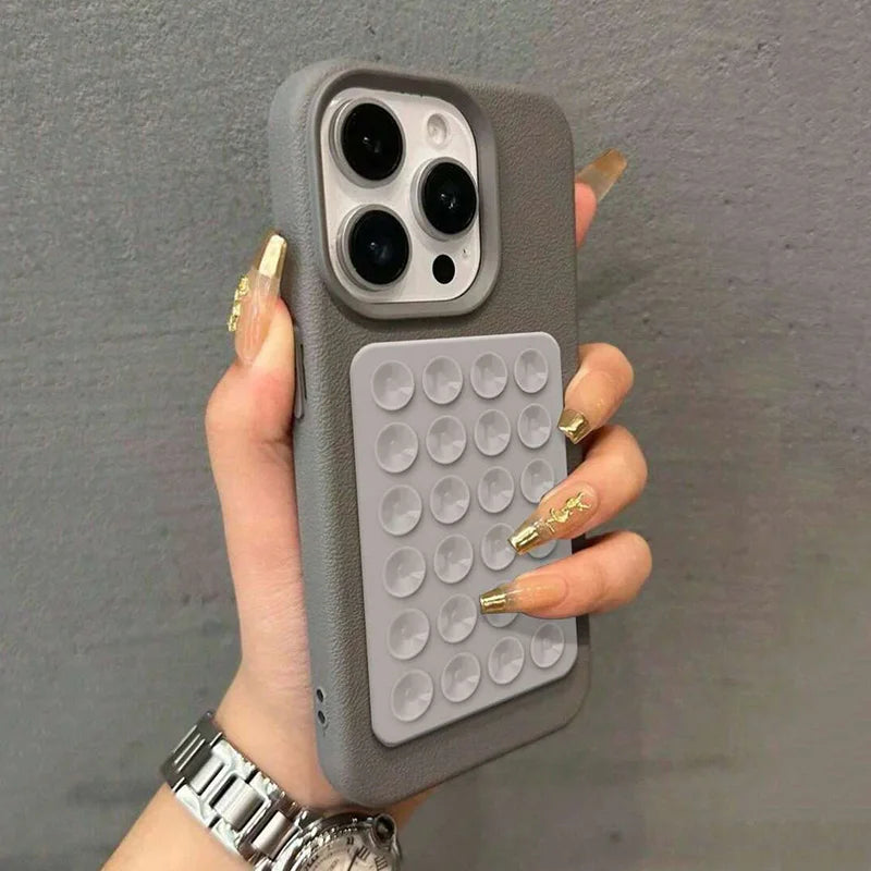 3D Suction Cup Stand Litchi Pattern iPhone Case