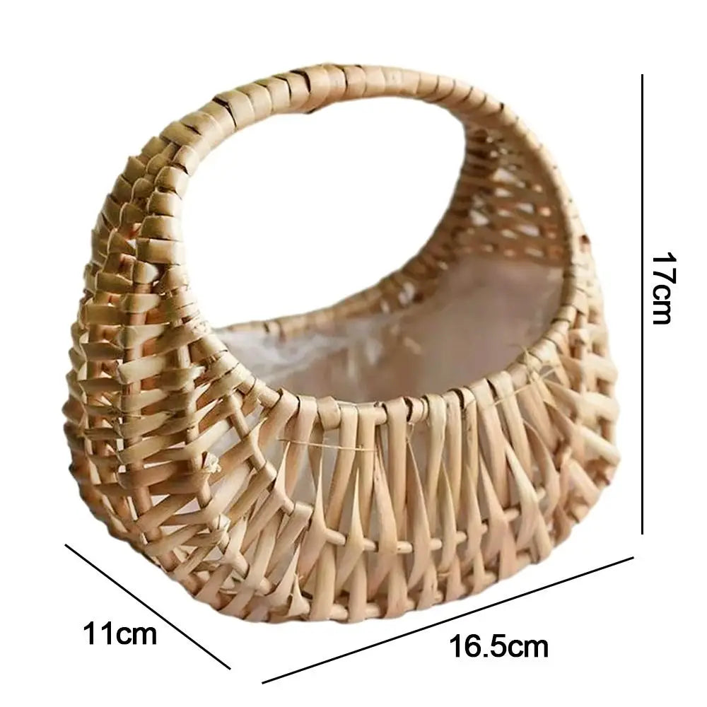 Willow Rattan Woven Basket Half Moon Picnic Flower Storage Basket