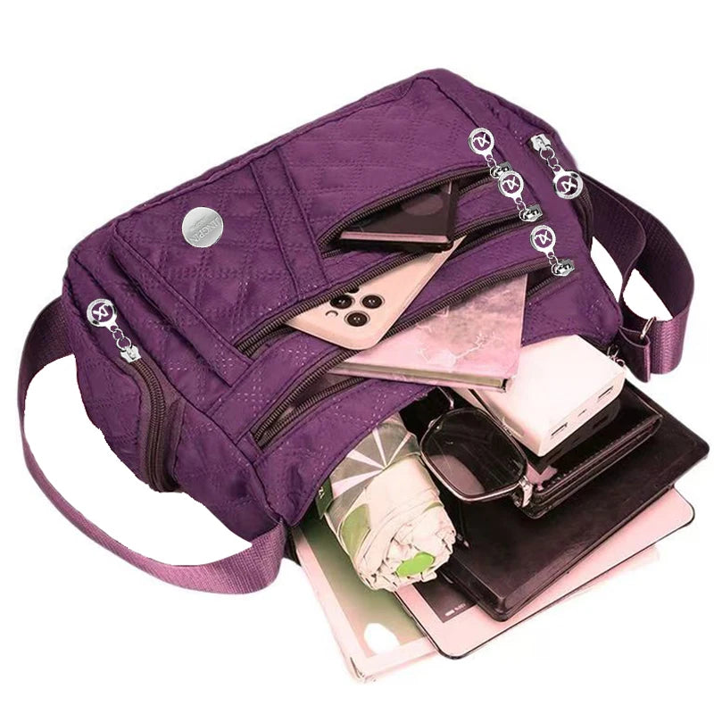 Women Nylon Crossbody Bag Multi Pocket Shoulder Bag Waterproof Travel Casual Handbag Large Capacity Messenger Bag
