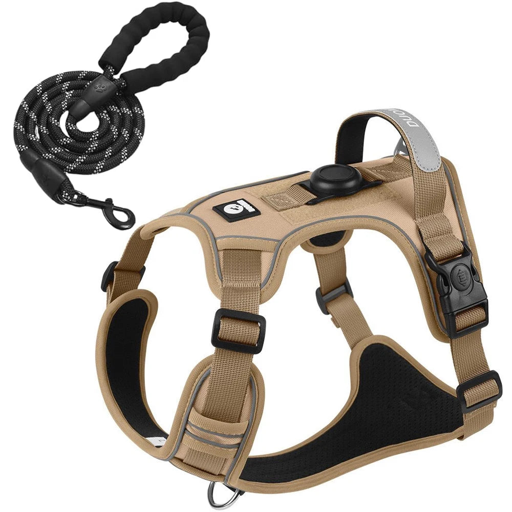 Dog Harness and Leash Set with AirTag Holder Reflective Breathable Oxford Harness