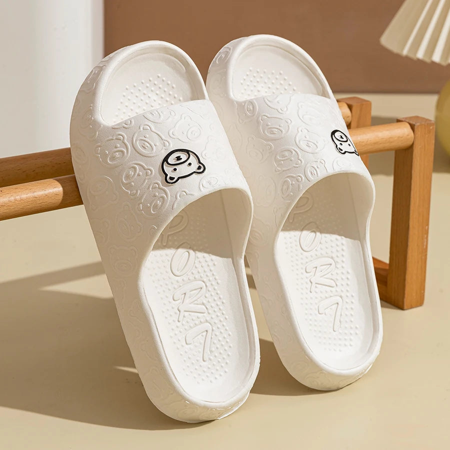 Non Slip Bathroom Slippers Women Men Summer Home Sandals Soft EVA Indoor Shower Slides Cute Cartoon Bear Slippers