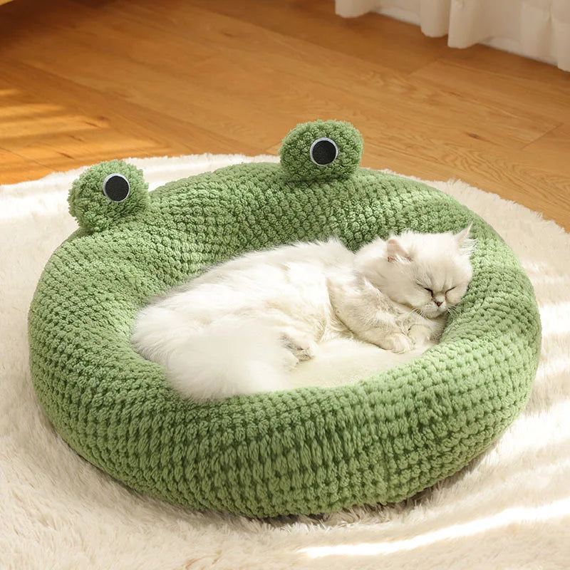 Winter Warm Pet Nest Frog Shape Cat Dog House Plush Semi Enclosed Bed