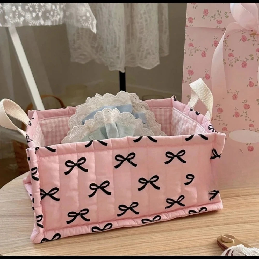 Lace Flower Quilted Square Storage Basket Desktop Organizer Home Decor Basket