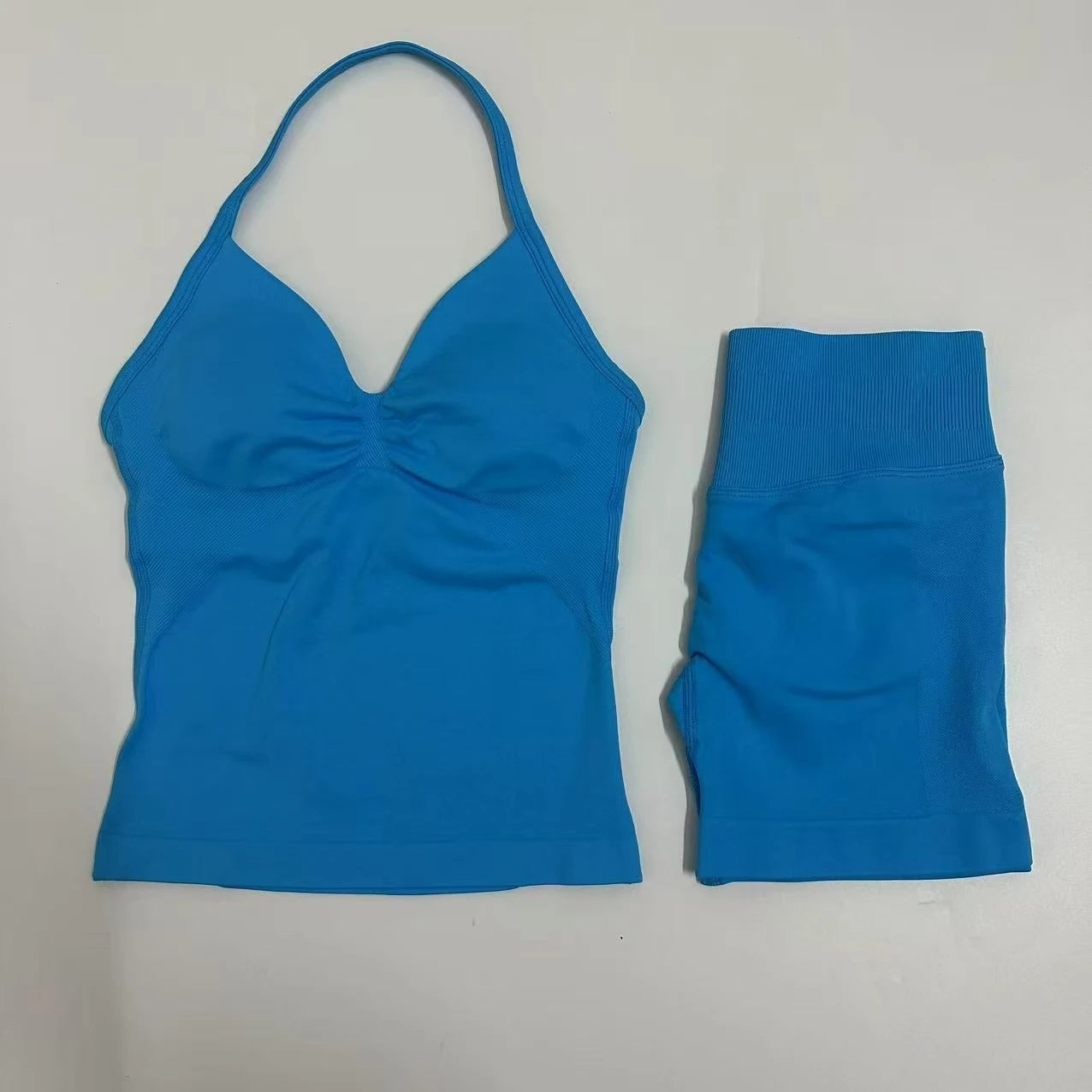 Seamless Yoga Set Women Strappy Tank Top Scrunch Shorts Gym Workout Outfit