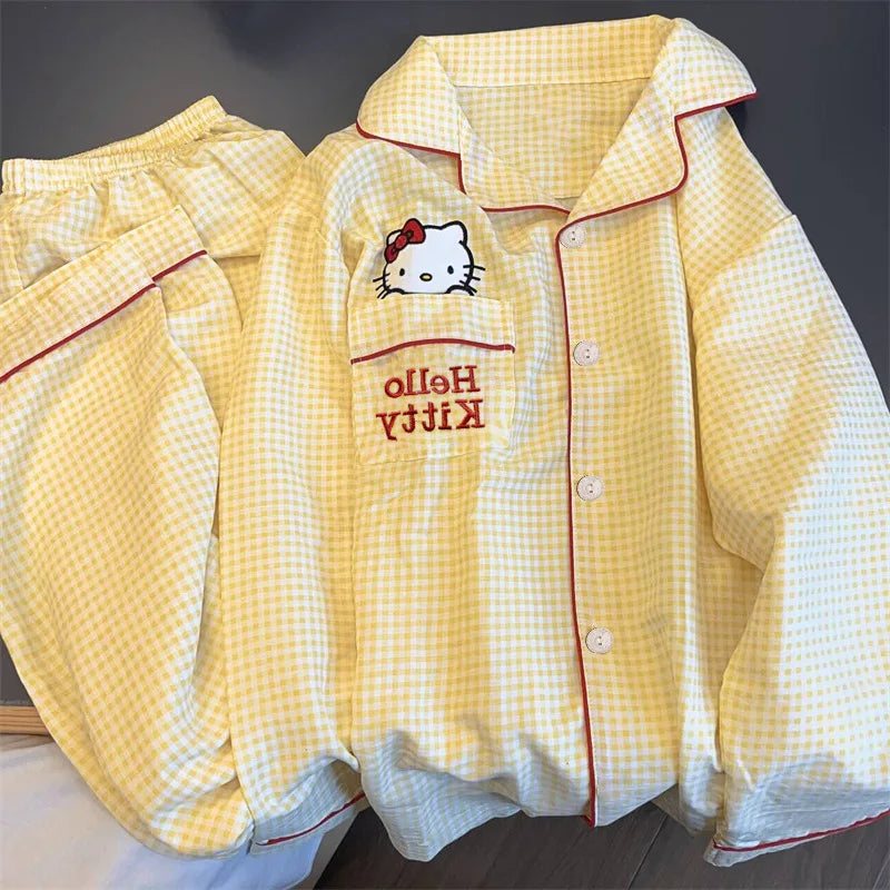 Sanrio Anime Pajama Set Hello Kitty Kuromi Cartoon Short Sleepwear Set Women