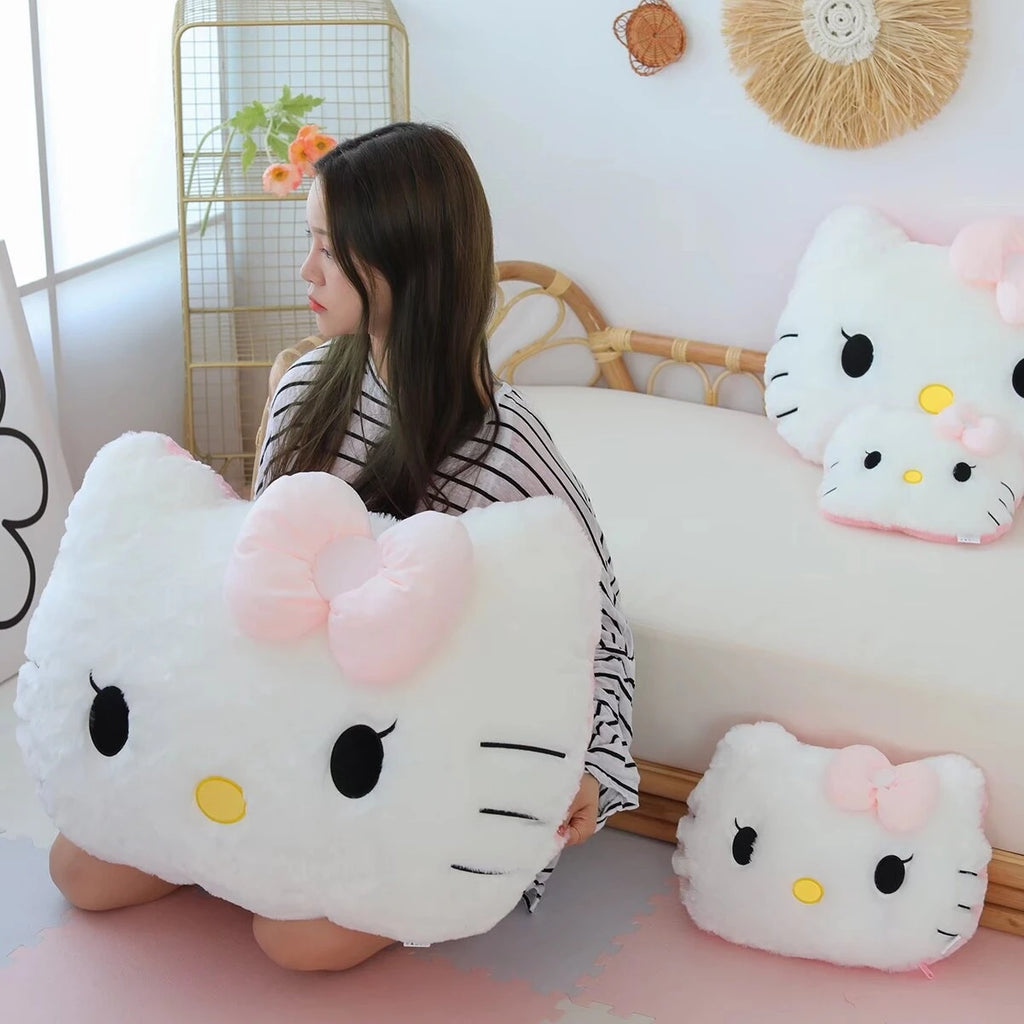 Large White Cat Plush Pillow Fluffy Back Cushion Cute Stuffed Sofa Decor