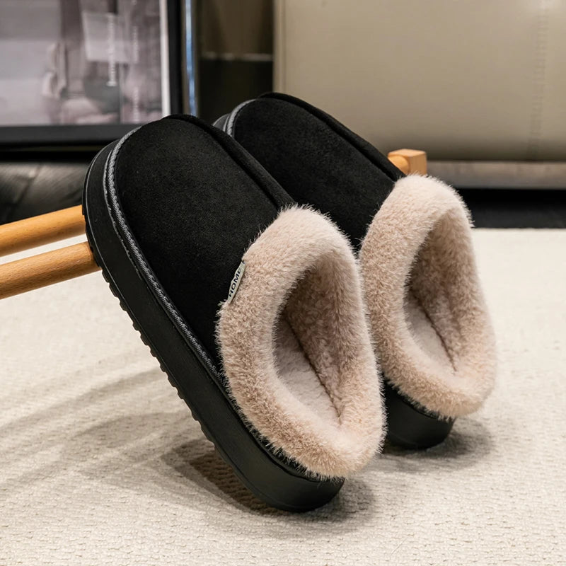 Fluffy Winter Slippers Warm Plush Indoor Shoes Non Slip Thick Sole Cozy Home Slippers Women Men