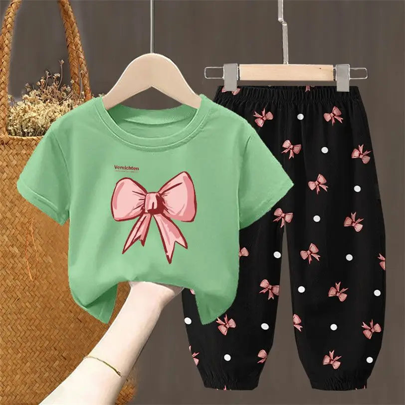 Toddler Girls Summer T-Shirt and Pants Set Cute Kids Two Piece Outfit