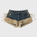 Women’s Y2K Low Rise Fluffy Denim Shorts Retro Slim Hot Pants