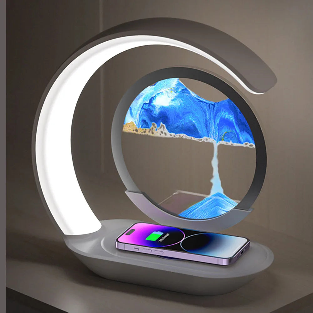Quicksand Table Lamp USB Wireless Charging 3D Sand Art Night Light Desk Decor